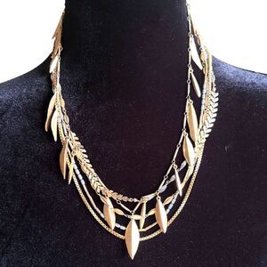 Stella & Dot Garland Fringe Mixed Metal Gold Tone Leaf Layering Necklace Retired